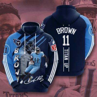NFL Tennessee Titans A. J. Brown Navy Titans Blue Stripes Pullover Hoodie