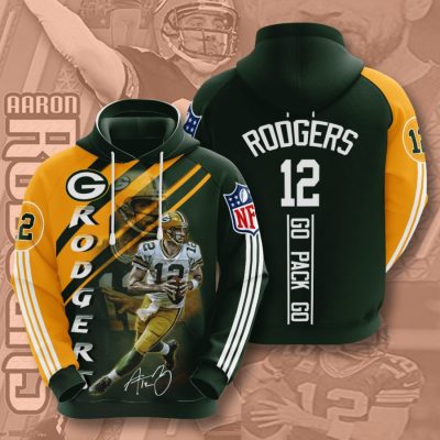 NFL Green Bay Packers Aaron Rodgers Dark Green Gold Pullover Hoodie