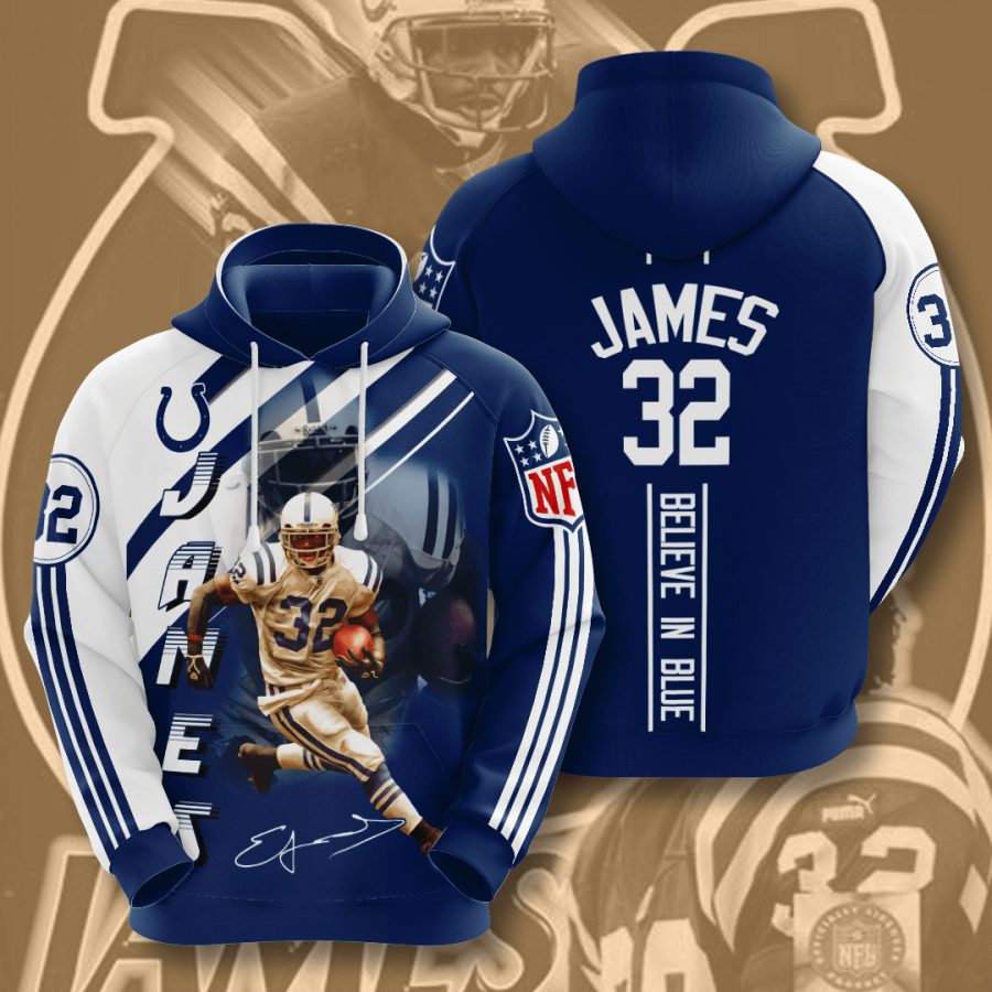 NFL Indianapolis Colts Edgerrin James Blue White Stripes Pullover Hoodie NFL Indianapolis Colts Edgerrin James Blue White Stripes Pullover Hoodie