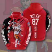 NFL Kansas City Chiefs Travis Kelce Red Black Stripes Pullover Hoodie
