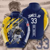 NFL Los Angeles Chargers Derwin James Navy Blue Gold Stripes Pullover Hoodie