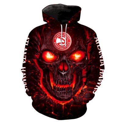 NBA Atlanta Hawks Red Black Skull Pullover Hoodie V2
