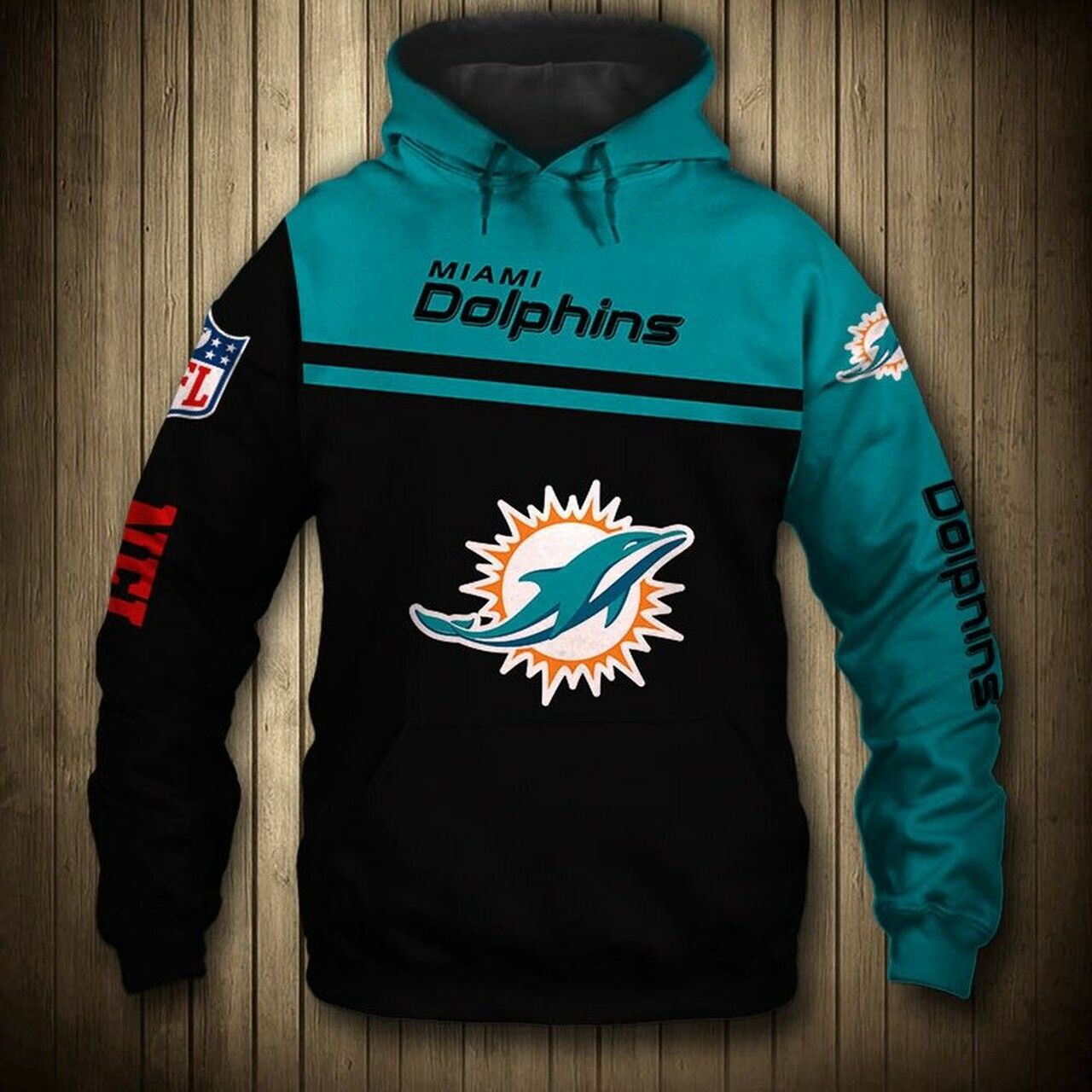 NFL Miami Dolphins Black Blue Pullover Hoodie NFL Miami Dolphins Black Blue Pullover Hoodie