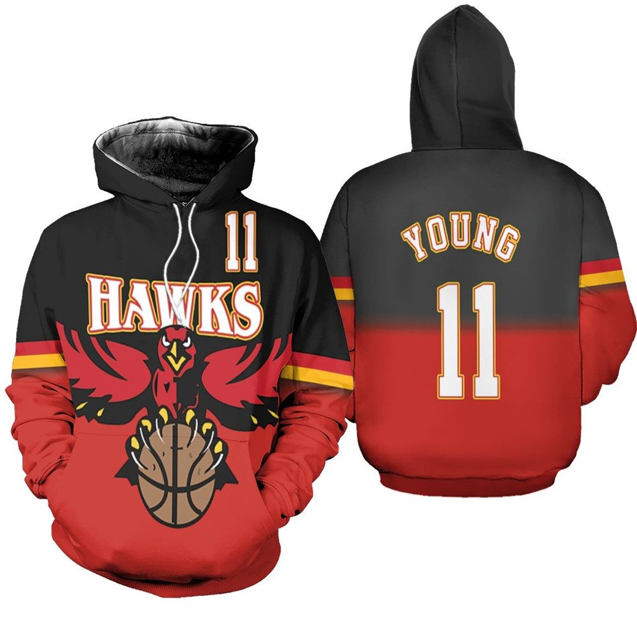 NBA Atlanta Hawks Custom Name Number Black Red Pullover Hoodie NBA Atlanta Hawks Custom Name Number Black Red Pullover Hoodie