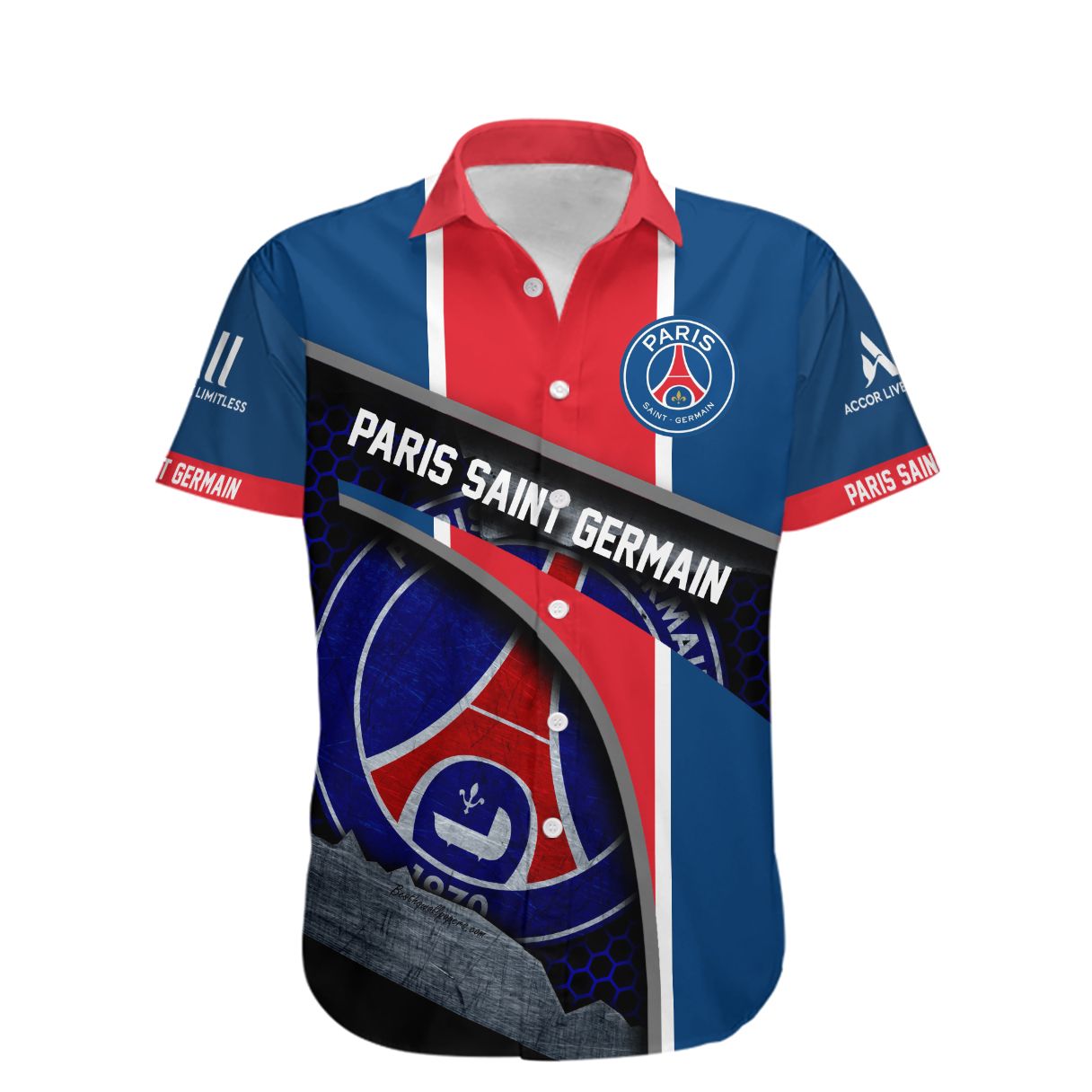 Paris Saint-Germain FC Blue Red Hawaiian Shirt Paris Saint-Germain FC Blue Red Hawaiian Shirt