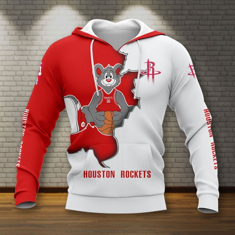 NBA Houston Rockets Red White Mascot Pullover Hoodie NBA Houston Rockets Red White Mascot Pullover Hoodie
