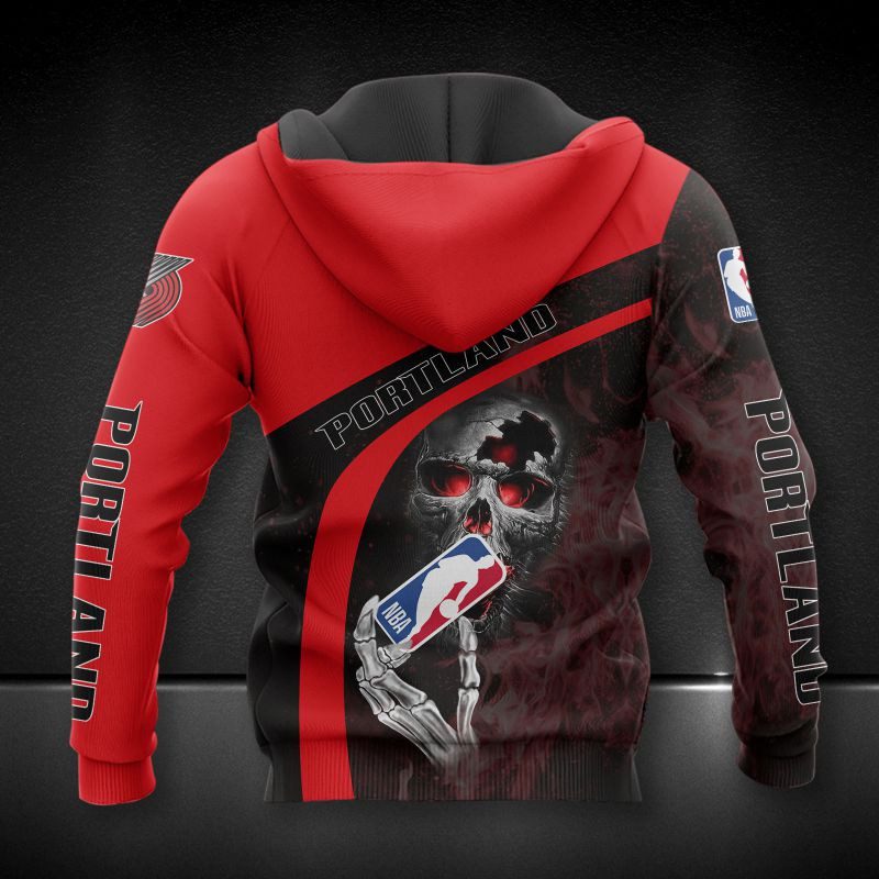 NBA Portland Trail Blazers Red Black Fire Skull Pullover Hoodie NBA Portland Trail Blazers Red Black Fire Skull Pullover Hoodie