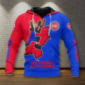 NBA Detroit Pistons Red Blue Mascot Scratch Pullover Hoodie
