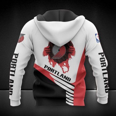 NBA Portland Trail Blazers White Red Pulling Hand Pullover Hoodie