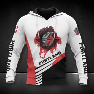 NBA Portland Trail Blazers White Red Pulling Hand Pullover Hoodie