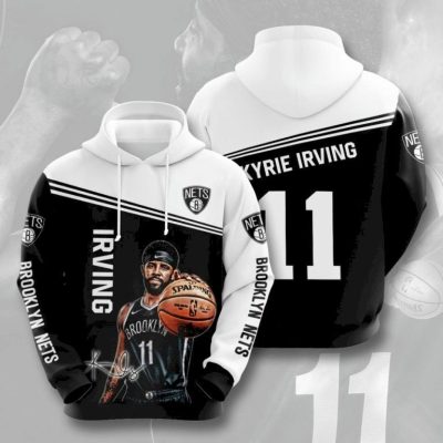 NBA Brooklyn Nets Black White Kyrie Irving No 11 Pullover Hoodie