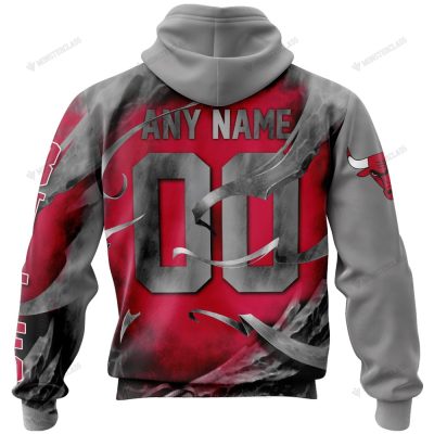 NBA Chicago Bulls Custom Name Number Red Grey Skull Pullover Hoodie