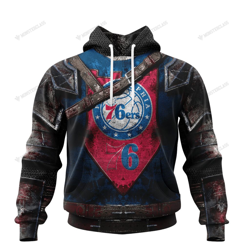 NBA Philadelphia 76ers Custom Name Number Warrior Armor Pullover Hoodie NBA Philadelphia 76ers Custom Name Number Warrior Armor Pullover Hoodie