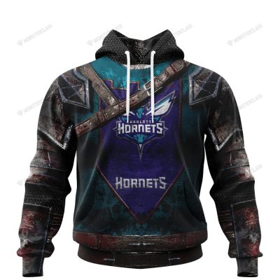 NBA Charlotte Hornets Custom Name Number Teal Warrior Armor Pullover Hoodie