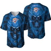 NBA Oklahoma City Thunder Black Blue Skull Baseball Jersey