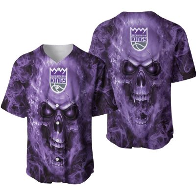 NBA Sacramento Kings Purple Smoke Skull Baseball Jersey