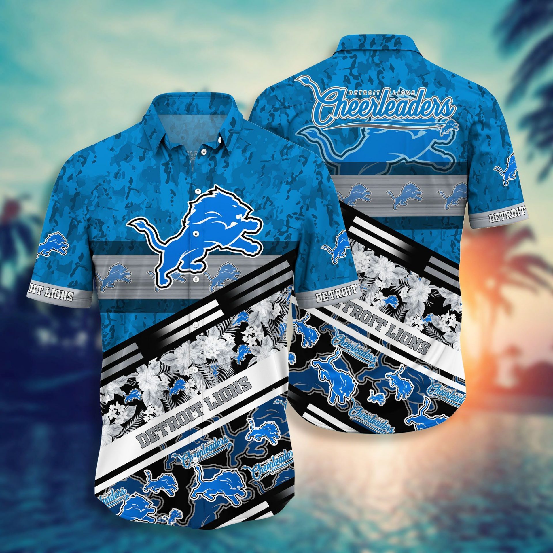 NFL Detroit Lions Blue Silver Hawaiian Shirt NFL Detroit Lions Blue Silver Hawaiian Shirt