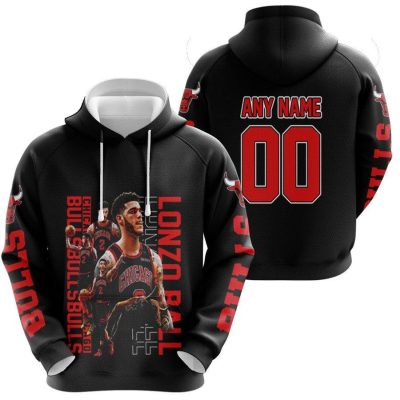 NBA Chicago Bulls Custom Name Number Black Lonzo Ball Pullover Hoodie