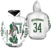 NBA Milwaukee Bucks White Grafiti Giannis Antetokounmpo No 34 Pullover Hoodie
