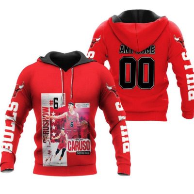 NBA Chicago Bulls Custom Name Number Red Alex Caruso 6 Pullover Hoodie V2