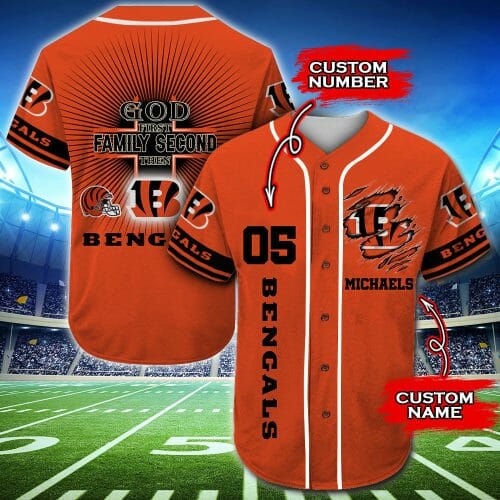 NFL Cincinnati Bengals Custom Name Number Orange Baseball Jersey NFL Cincinnati Bengals Custom Name Number Orange Baseball Jersey