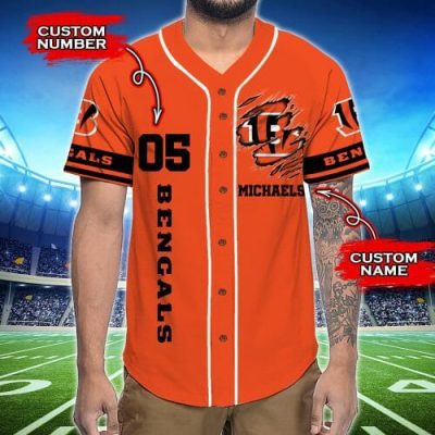NFL Cincinnati Bengals Custom Name Number Orange Baseball Jersey