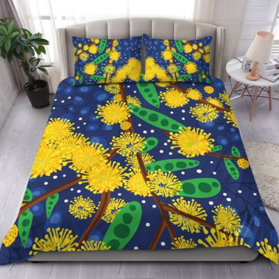 Australia Aboriginal Bedding Set - Australian Yellow Wattle Flower Artwork Bedding Set