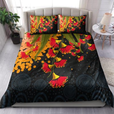 Australia Aboriginal Inspired Bedding Set - Red Bottle Flower Aboriginal Inspired Dot Painting Style