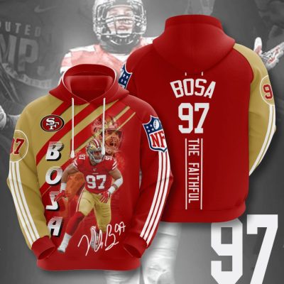 NFL San Francisco 49ers Nick Bosa Red Gold Stripes Pullover Hoodie