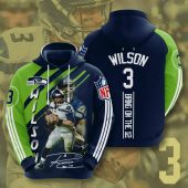 NFL Seattle Seahawks Russell Wilson Navy Green Stripes Pullover Hoodie