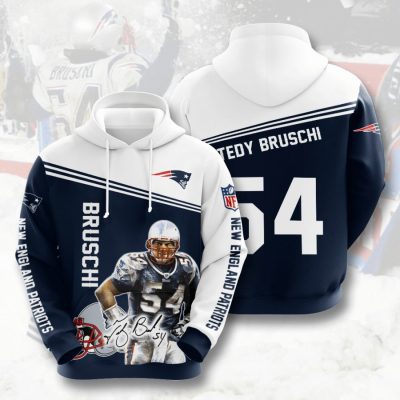 NFL New England Patriots Tedy Bruschi Blue White Pullover Hoodie