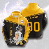 NFL Pittsburgh Steelers T. J. Watt Black Gold Pullover Hoodie