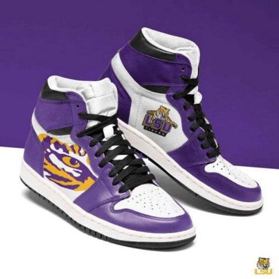 Air JD Hightop Shoes NCAA LSU Tigers Purple White Air Jordan 1 High Sneakers For Men Women