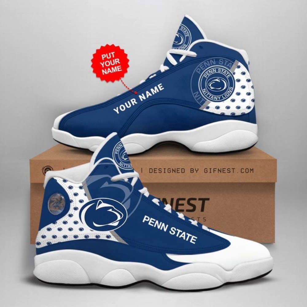 NCAA Penn State Nittany Lions Custom Name Blue White Air Jordan 13 Shoes, Best Gift For Men And Women NCAA Penn State Nittany Lions Custom Name Blue White Air Jordan 13 Shoes, Best Gift For Men And Women