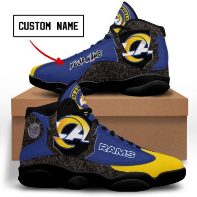 NFL Los Angeles Rams Custom Name Blue Yellow Grey Air Jordan 13 Shoes, Best Gift For Men And Women
