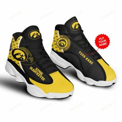 NCAA Iowa Hawkeyes Custom Name Black Gold Air Jordan 13 Shoes, Best Gift For Men And Women