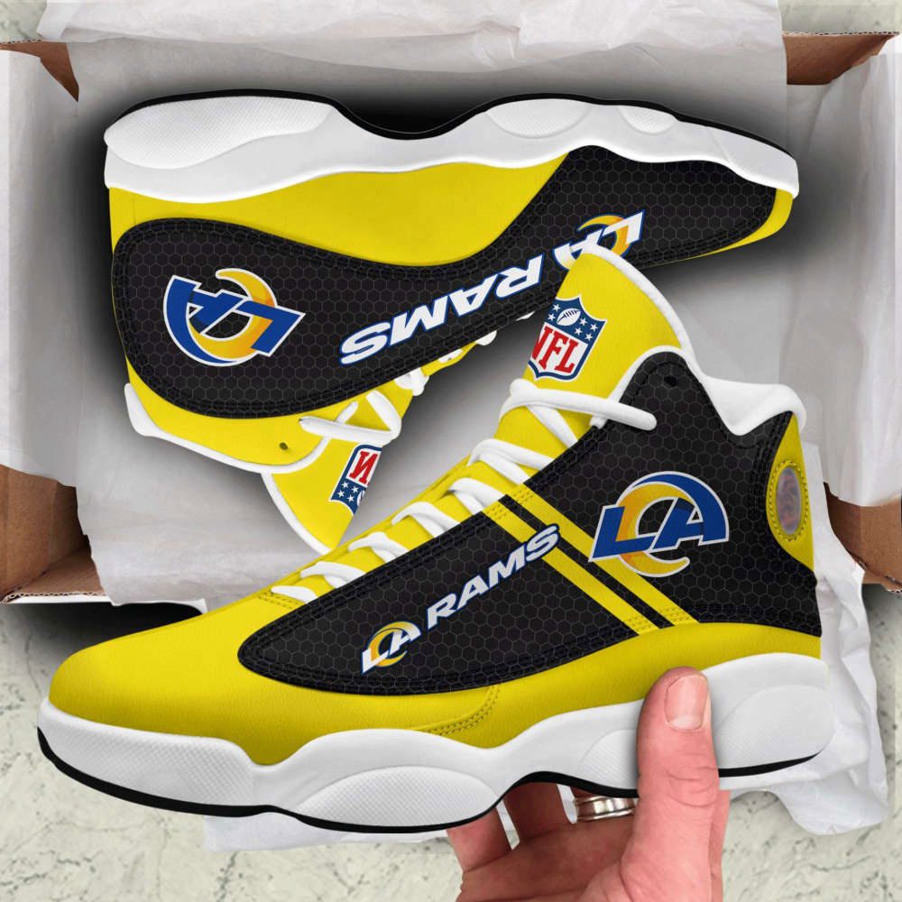 NFL Los Angeles Rams Yellow Black Stripes Air Jordan 13 Shoes, Best Gift For Men And Women NFL Los Angeles Rams Yellow Black Stripes Air Jordan 13 Shoes, Best Gift For Men And Women