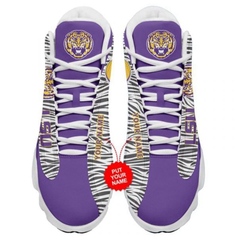 NCAA LSU Tigers Custom Name Number Camo Air Jordan 13 Sneakers, Gift For Men Women NCAA LSU Tigers Custom Name Number Camo Air Jordan 13 Sneakers, Gift For Men Women