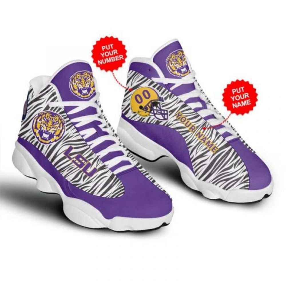 NCAA LSU Tigers Custom Name Number Camo Air Jordan 13 Sneakers, Gift For Men Women NCAA LSU Tigers Custom Name Number Camo Air Jordan 13 Sneakers, Gift For Men Women