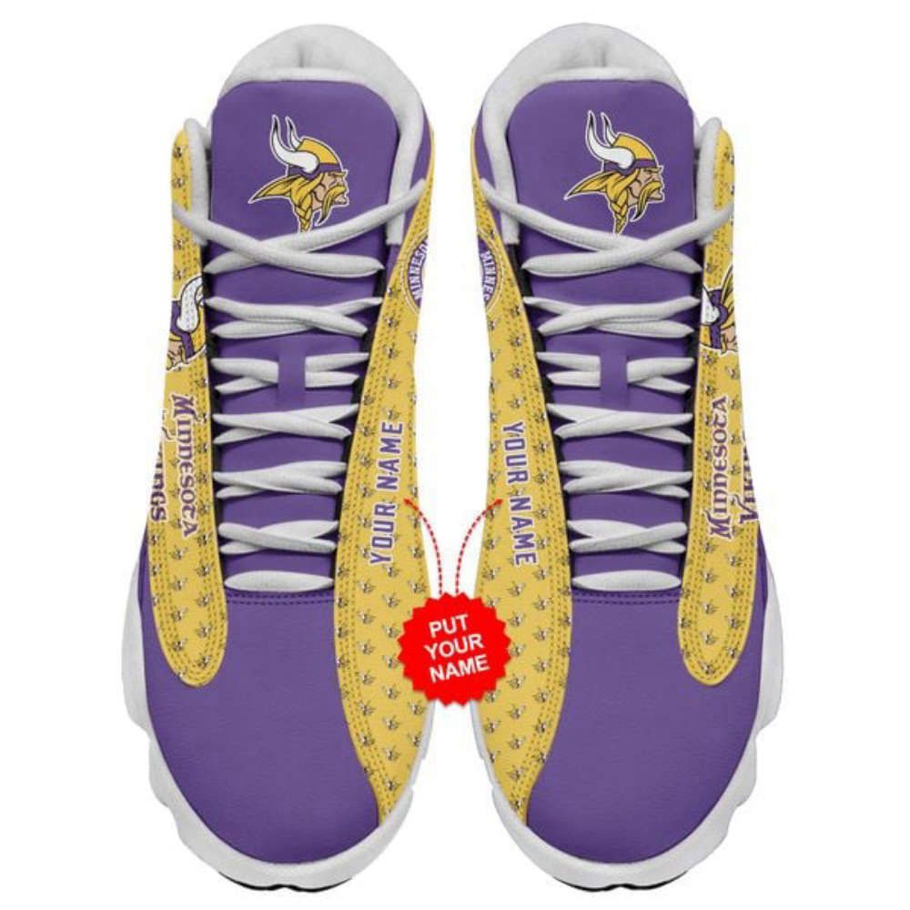NFL Minnesota Vikings Custom Name Purple Yellow Air Jordan 13 Sneakers, For Men Women NFL Minnesota Vikings Custom Name Purple Yellow Air Jordan 13 Sneakers, For Men Women