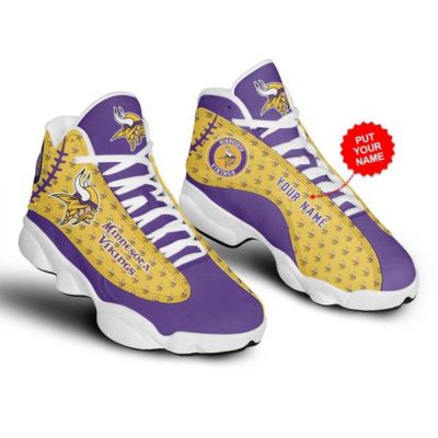 NFL Minnesota Vikings Custom Name Purple Yellow Air Jordan 13 Sneakers, For Men Women