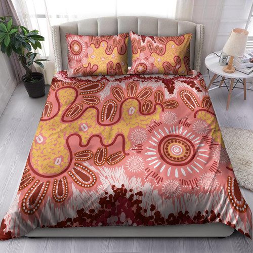 Australia Aboriginal Inspired Bedding Set - Aboriginal Inspired Pattern Dot Painting Style Australia Aboriginal Inspired Bedding Set - Aboriginal Inspired Pattern Dot Painting Style
