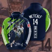 NFL Seattle Seahawks DK Metcalf Navy Green Stripes Pullover Hoodie