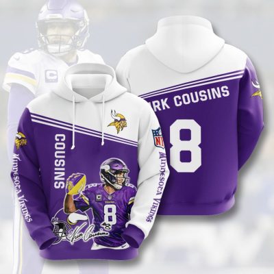 NFL Minnesota Vikings Kirk Cousins Purple White Pullover Hoodie