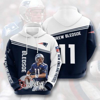 NFL New England Patriots Drew Bledsoe Blue White Pullover Hoodie