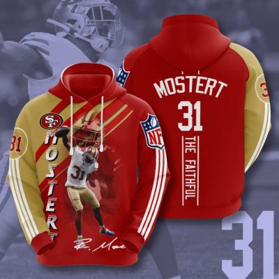 NFL San Francisco 49ers Raheem Mostert Red Gold Stripes Pullover Hoodie