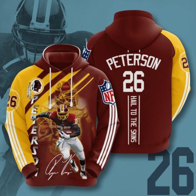 NFL Washington Redskins Adrian Peterson Burgundy Gold Stripes Pullover Hoodie