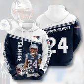 NFL New England Patriots Stephon Gilmore Blue White Pullover Hoodie