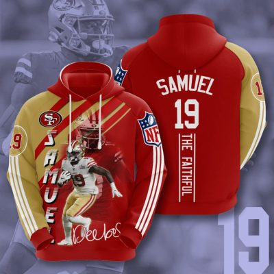 NFL San Francisco 49ers Deebo Samuel Red Gold Stripes Pullover Hoodie