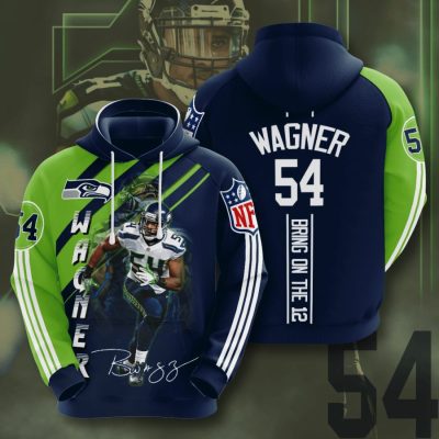 NFL Seattle Seahawks Bobby Wagner Navy Green Stripes Pullover Hoodie